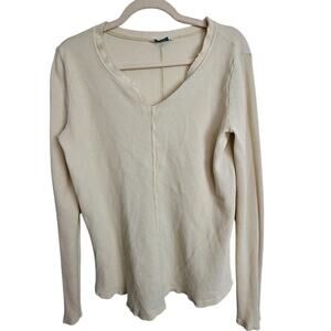 Sundance Womens Thermal Waffle Knit Top Sz M Tan Neutral Minimalist Boho Coastal